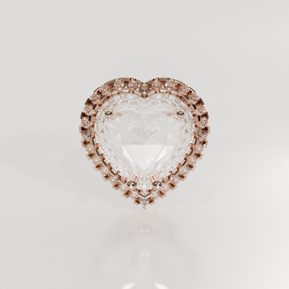 Heart-Cut Diamond Halo Pendant - 3.03 ct - 14K Gold, rose front