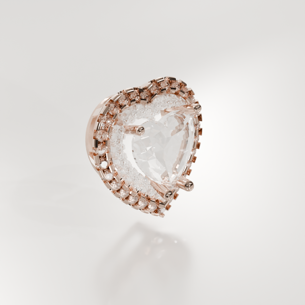 Heart-Cut Diamond Halo Pendant - 3.03 ct - 14K Gold, rose left