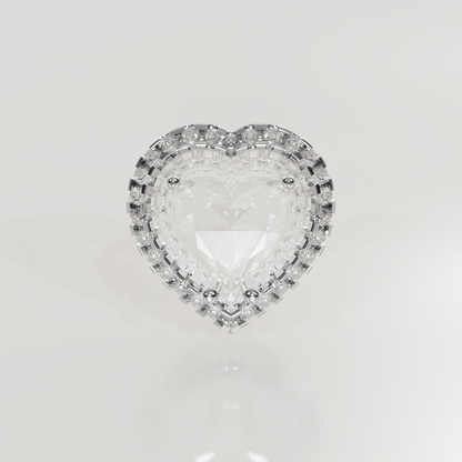 Heart-Cut Diamond Halo Pendant - 3.03 ct - 14K Gold, white front