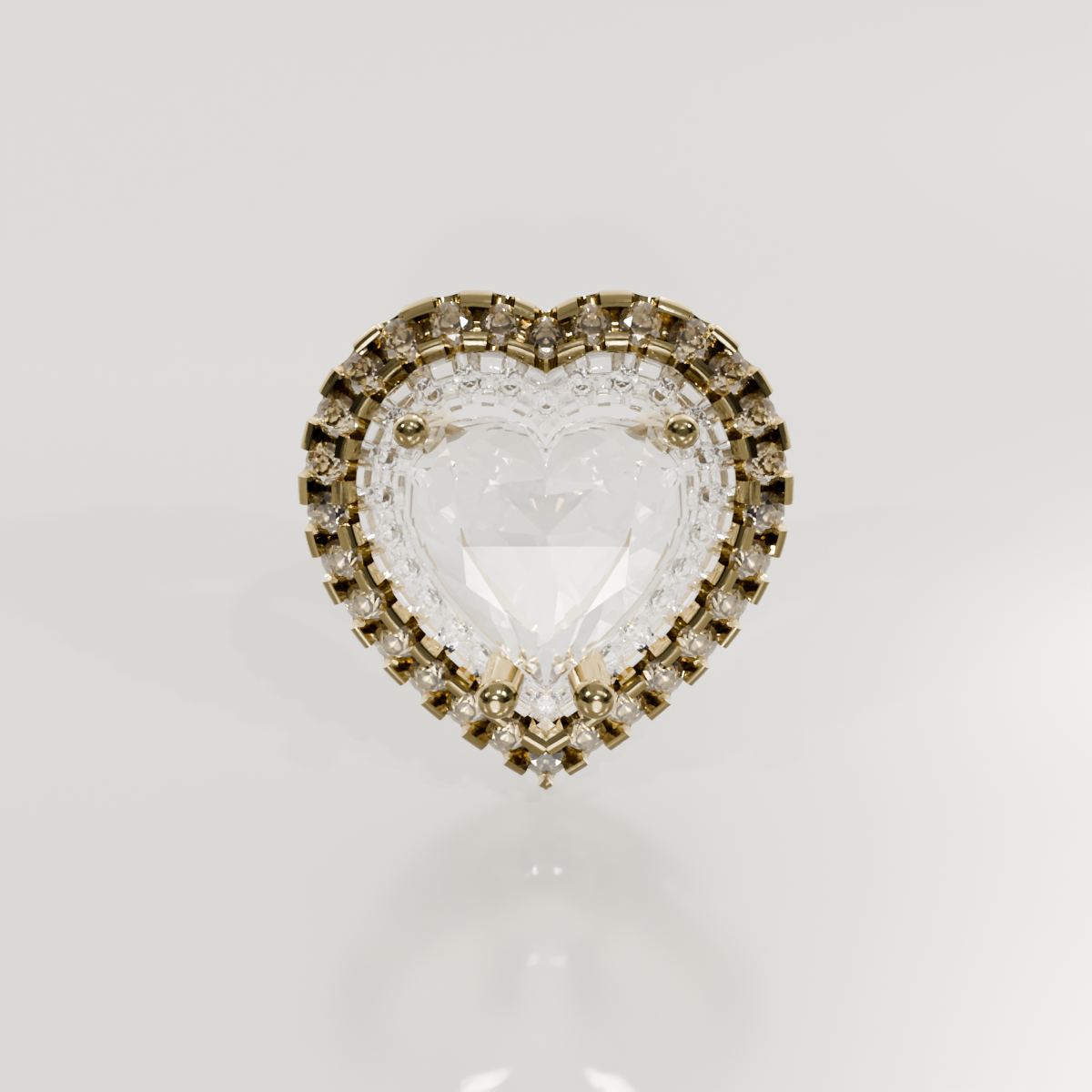 Heart-Cut Diamond Halo Pendant - 3.03 ct - 14K Gold, yellow front