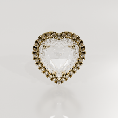 Heart-Cut Diamond Halo Pendant - 3.03 ct - 14K Gold, yellow front