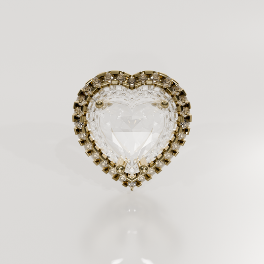 Heart-Cut Diamond Halo Pendant - 3.03 ct - 14K Gold, yellow front