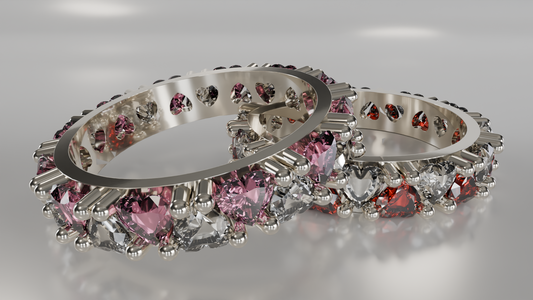 Rainbow Radiance: Heart-Shaped Gemstone Eternity Bands