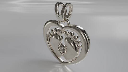 Heart and Footprint Birth Pendant in Gold with Diamond Accent