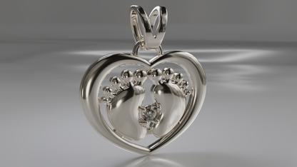 Precious Footprints: Diamond Accent Baby Feet Heart Pendant