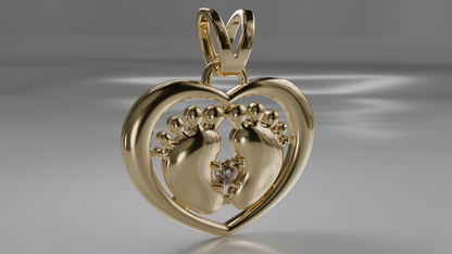 Precious Footprints: Diamond Accent Baby Feet Heart Pendant