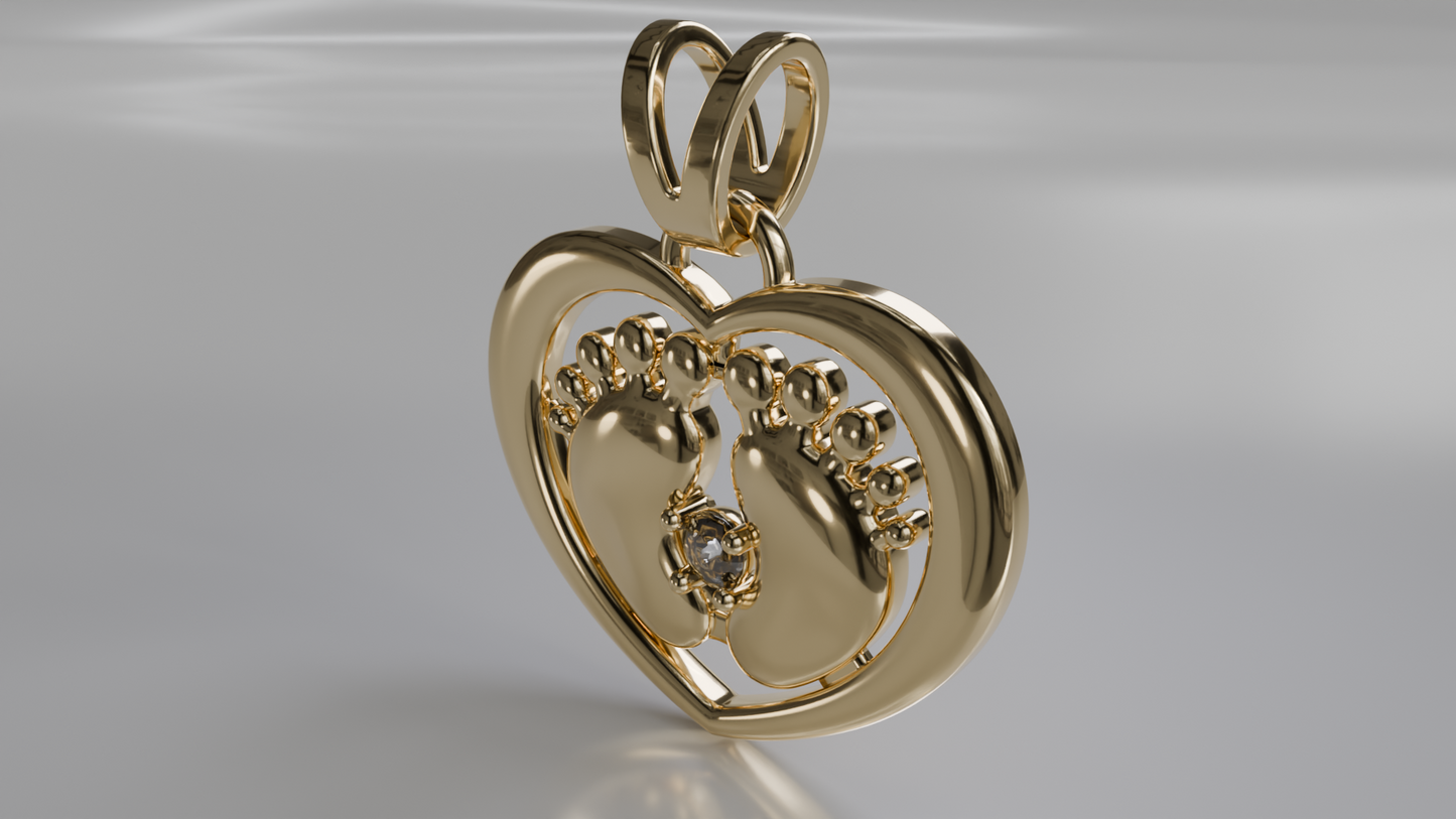 Precious Footprints: Diamond Accent Baby Feet Heart Pendant