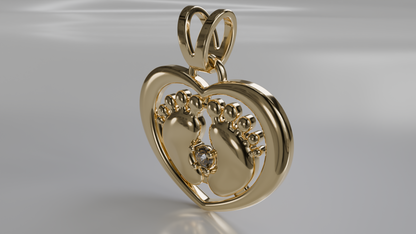 Precious Footprints: Diamond Accent Baby Feet Heart Pendant