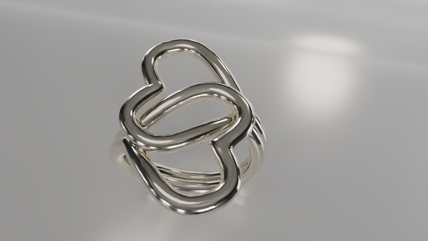 Linked Hearts: Intertwined Double Heart Ring