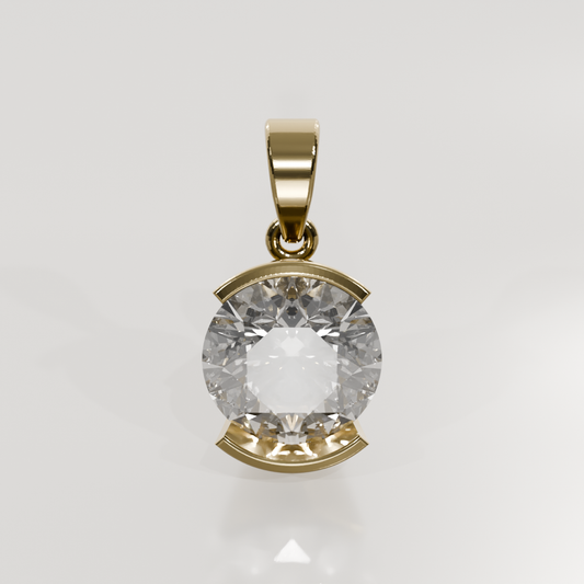 Large Round Diamond Half-Bezel Solitaire Pendant - 5.55 ct - 14K Gold, yellow front