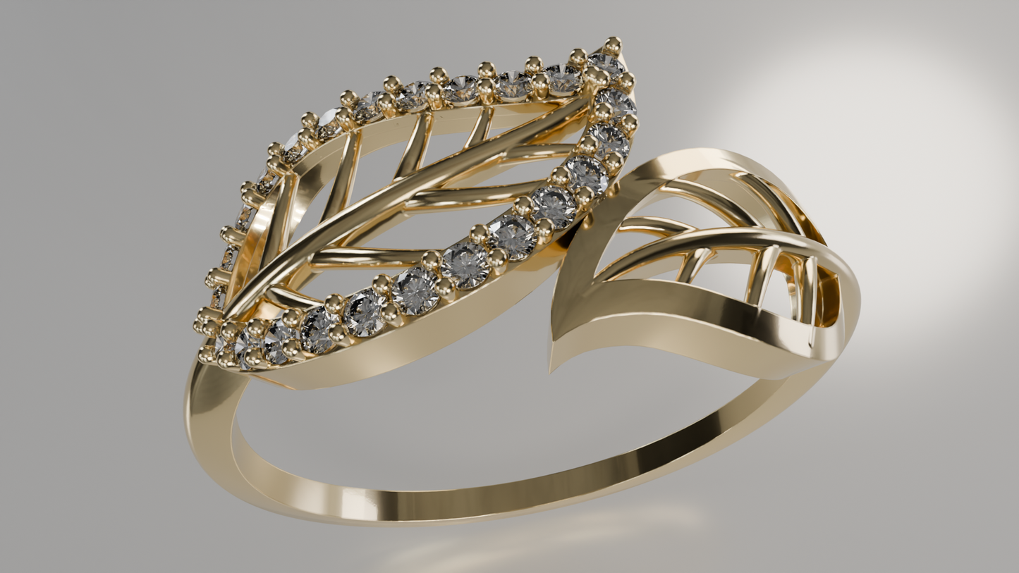 Whispering Leaves: Diamond Accent Leaf Ring