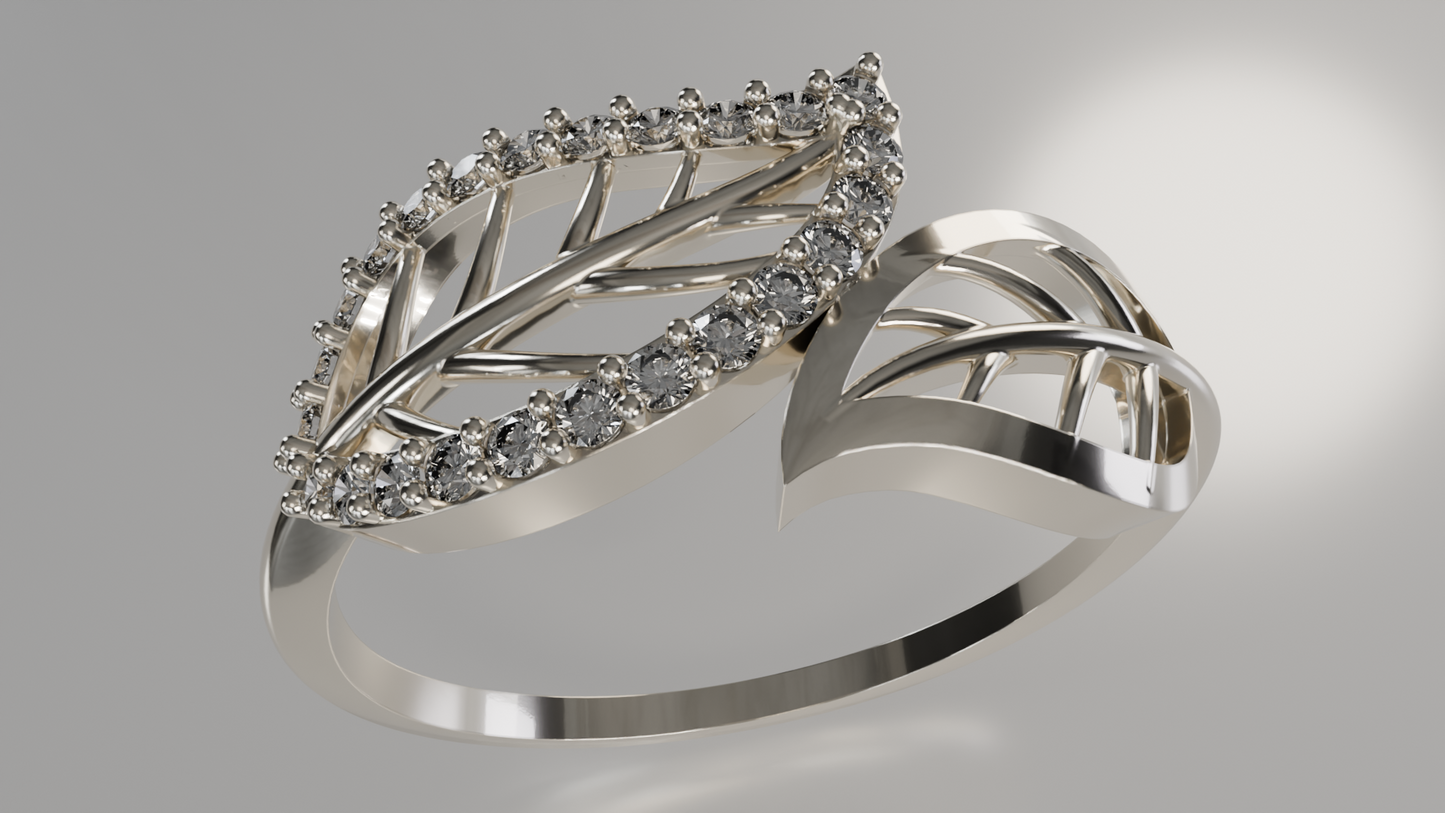 Whispering Leaves: Diamond Accent Leaf Ring
