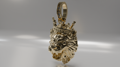 King's Reign: Diamond-Eyed Lion Head Pendant