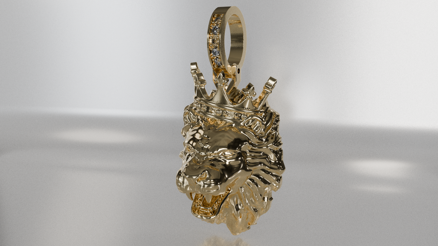 King's Reign: Diamond-Eyed Lion Head Pendant