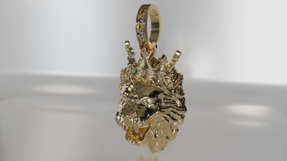 King's Reign: Diamond-Eyed Lion Head Pendant
