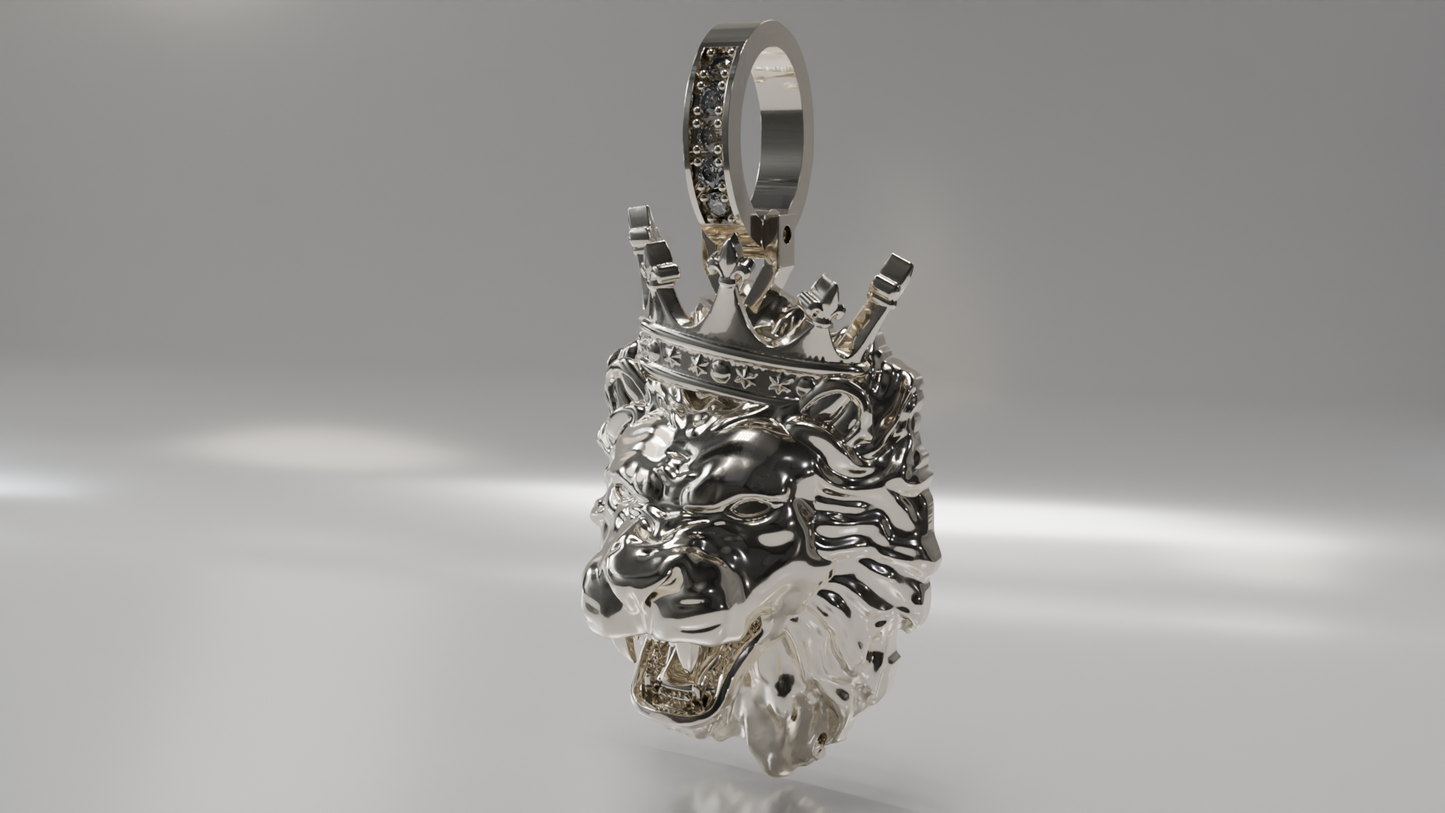 King's Reign: Diamond-Eyed Lion Head Pendant