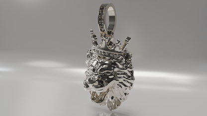 King's Reign: Diamond-Eyed Lion Head Pendant