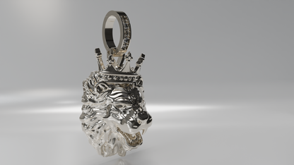 King's Reign: Diamond-Eyed Lion Head Pendant