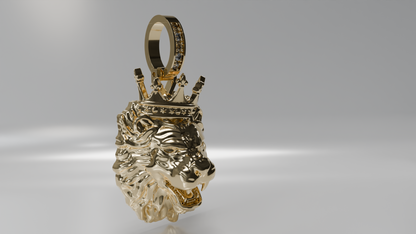 King's Reign: Diamond-Eyed Lion Head Pendant