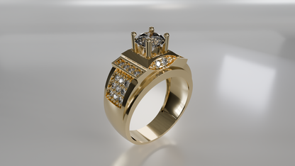 Regal Majesty: Men's 14K Gold & Diamond Statement Ring