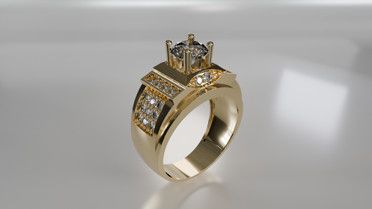 Regal Majesty: Men's 14K Gold & Diamond Statement Ring