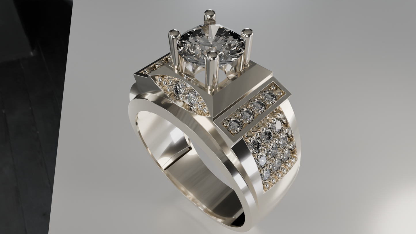 Regal Majesty: Men's 14K Gold & Diamond Statement Ring
