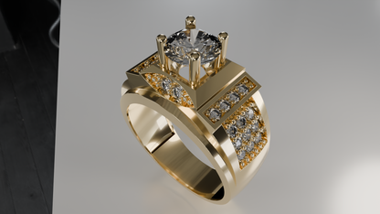 Regal Majesty: Men's 14K Gold & Diamond Statement Ring