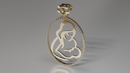 Eternal Embrace: Diamond Mother and Child Pendant