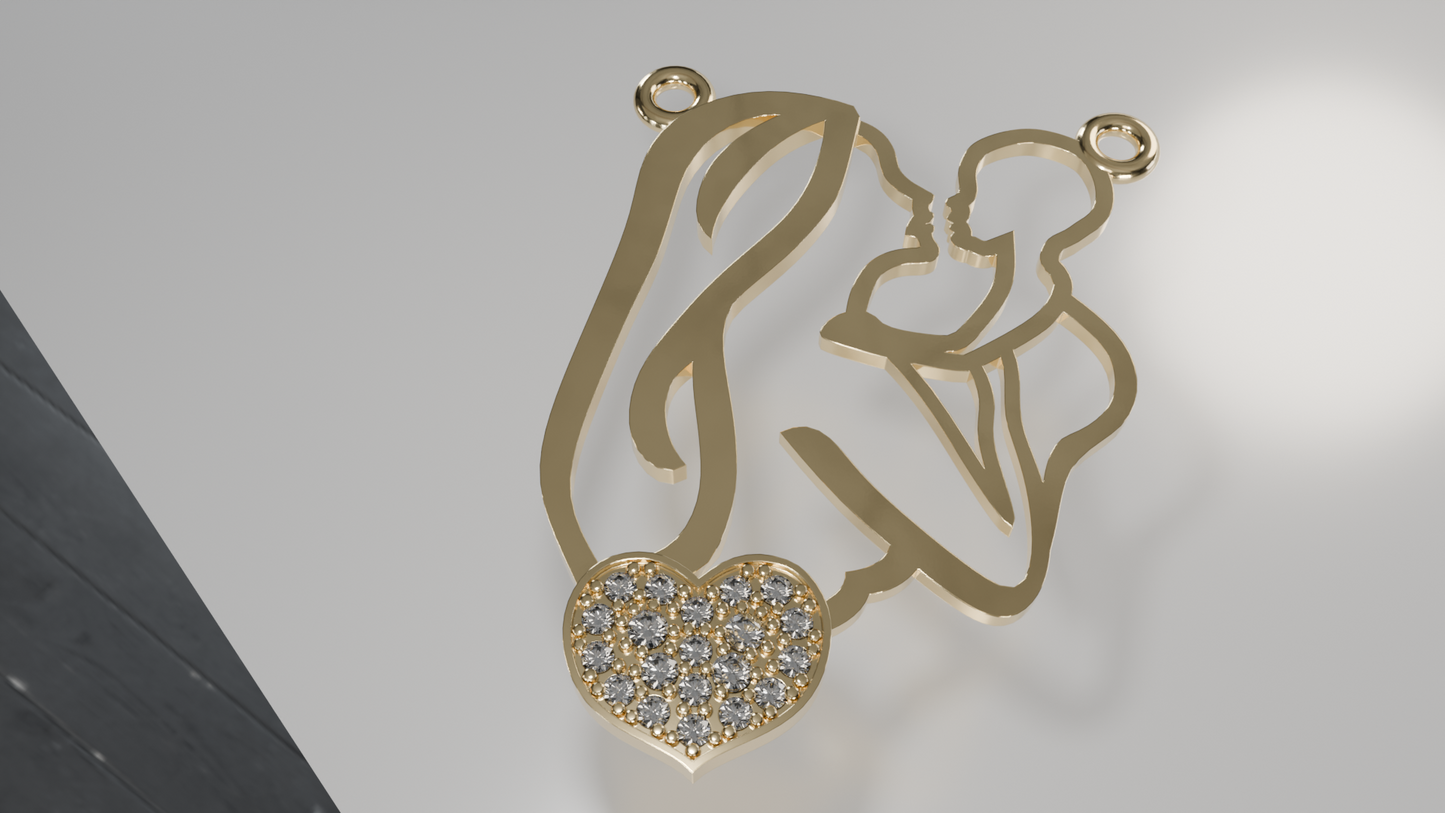 Heartfelt Bond: Diamond Heart Mother and Child Pendant
