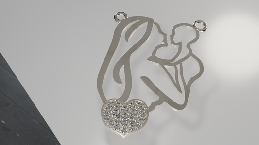 Heartfelt Bond: Diamond Heart Mother and Child Pendant