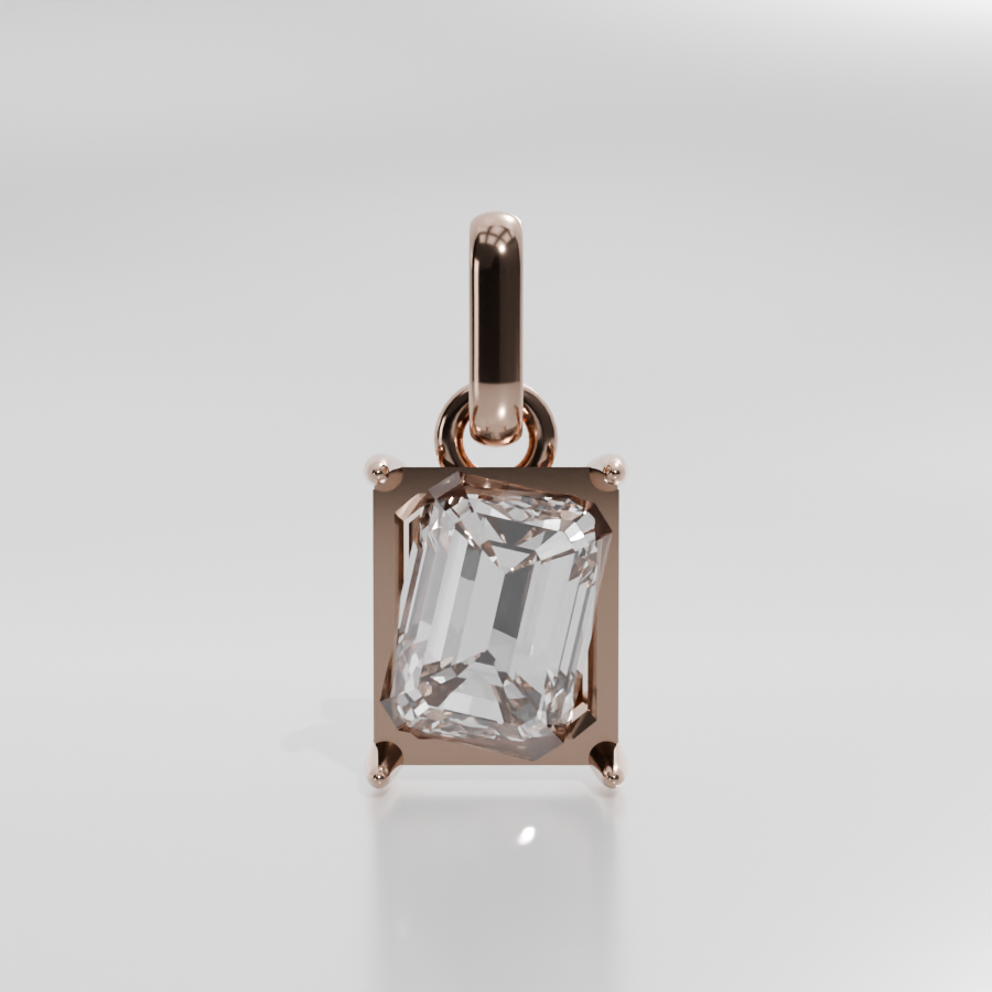 Emerald-Cut Diamond Solitaire Pendant - 5.31 ct - 14K Gold - Rose - Front