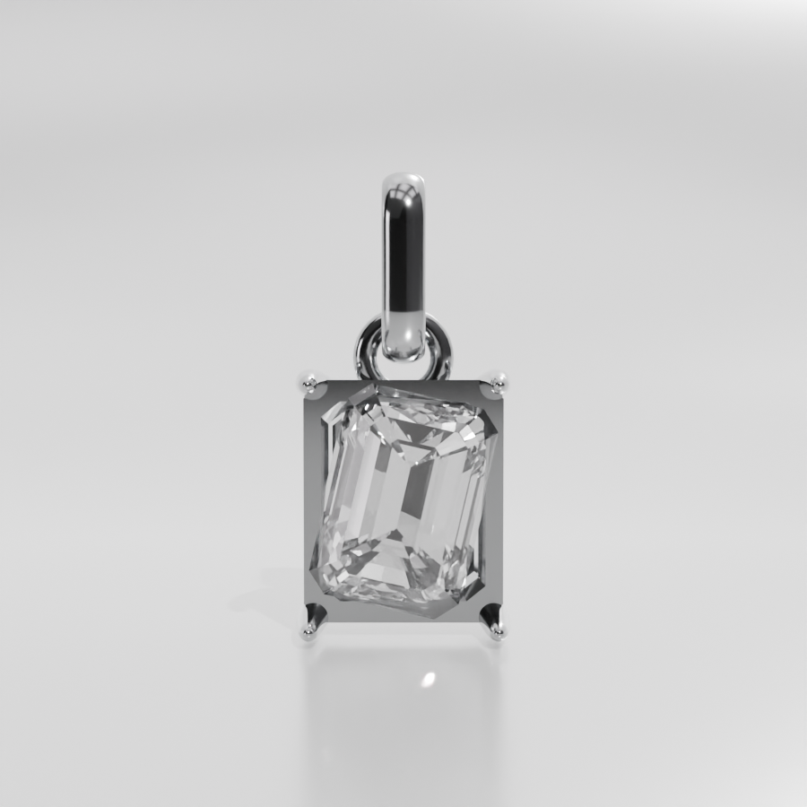 Emerald-Cut Diamond Solitaire Pendant - 5.31 ct - 14K Gold - White - Front