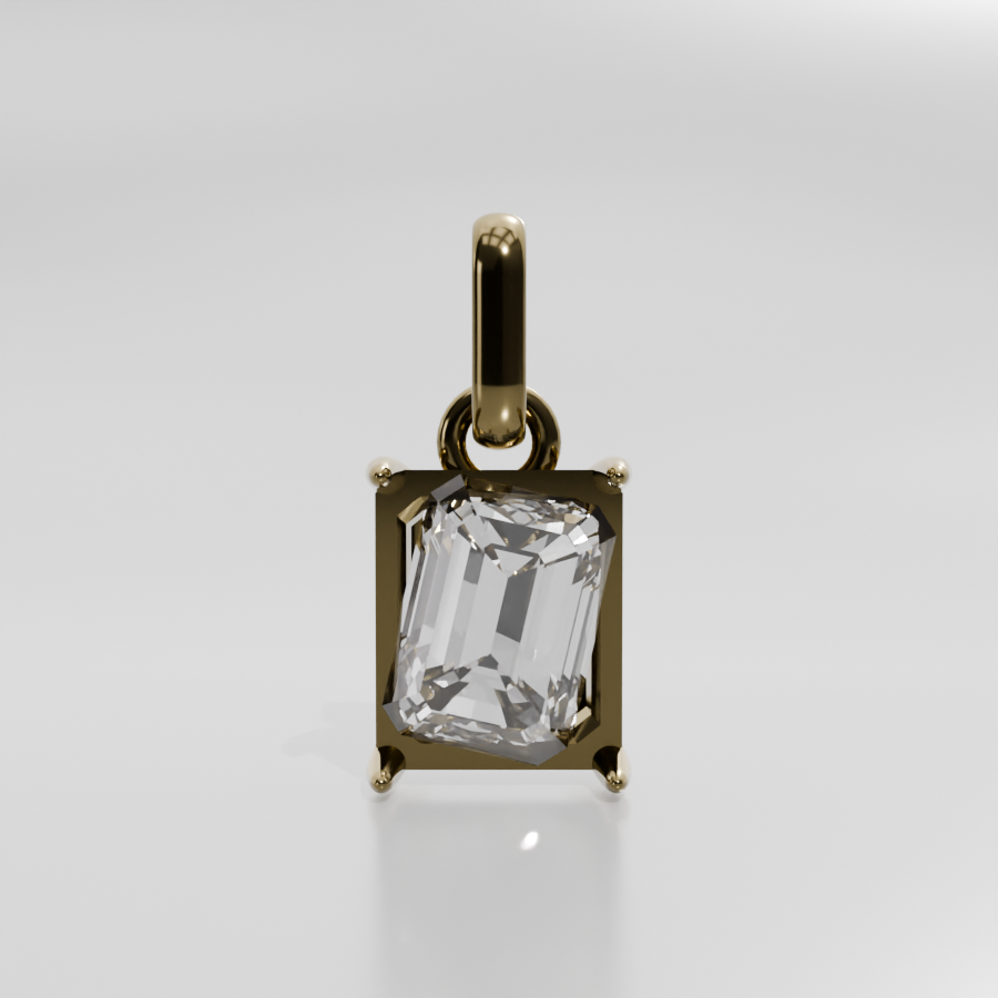 Emerald-Cut Diamond Solitaire Pendant - 5.31 ct - 14K Gold - Yellow - Front
