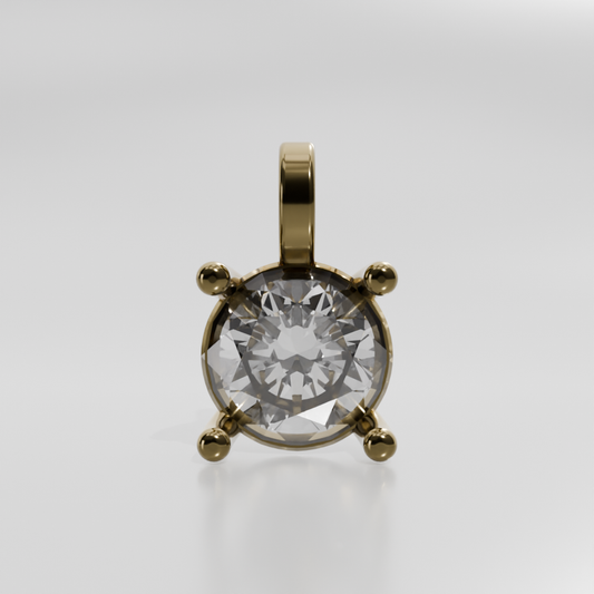 Round Diamond Solitaire Pendant - 2.38 ct - 14K Gold - Yellow - Front