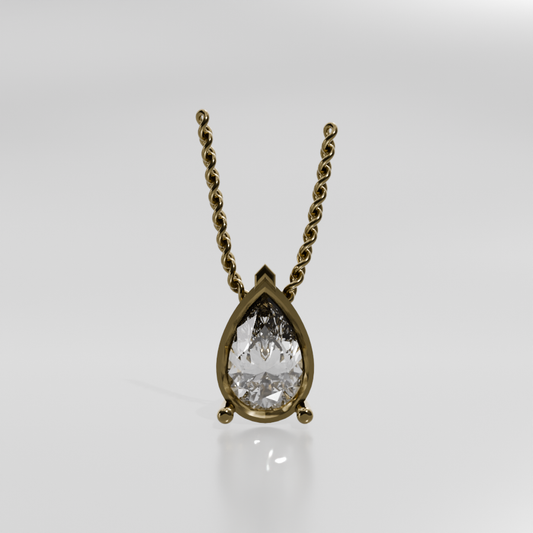 Pear-Cut Diamond Solitaire Pendant - 2.45 ct - 14K Gold - Yellow - Front