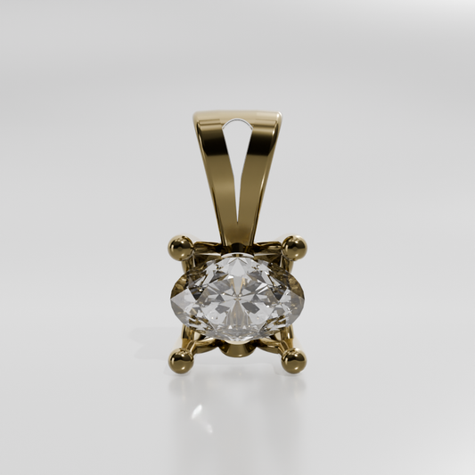 Oval Diamond Solitaire Pendant - 1.18 ct - 14K Gold - Yellow - Front