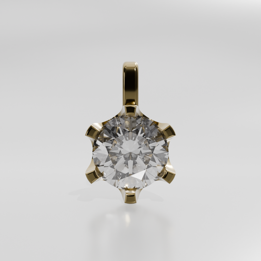 Round Diamond Six-Prong Solitaire Pendant - 3.24 ct - 14K Gold - Yellow - Front