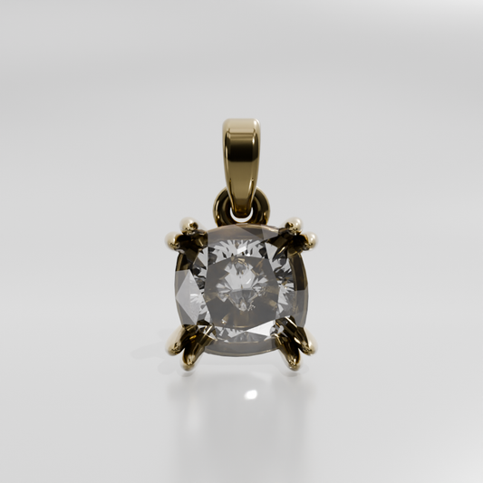 Cushion-Cut Diamond Double-Prong Solitaire Pendant - 1.42 ct - 14K Gold - Yellow - Front