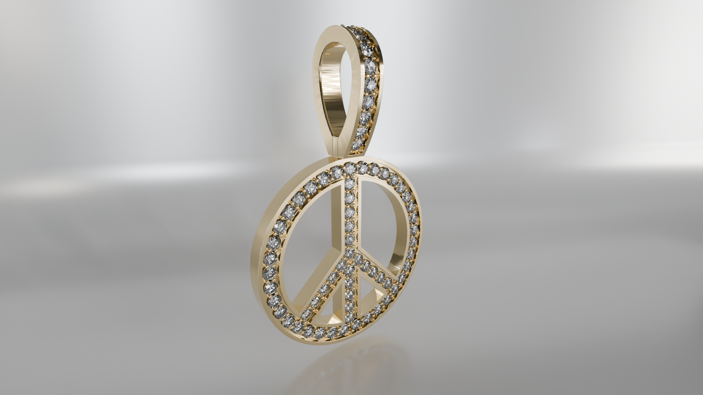 Harmony's Glow: Diamond Peace Sign Pendant