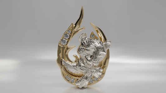 Lion's Rest on Crescent Moon Diamond Accent Pendant