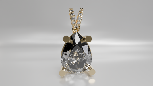 Pear Shaped Diamond Pendant in Gold with Diamond Accent Bail