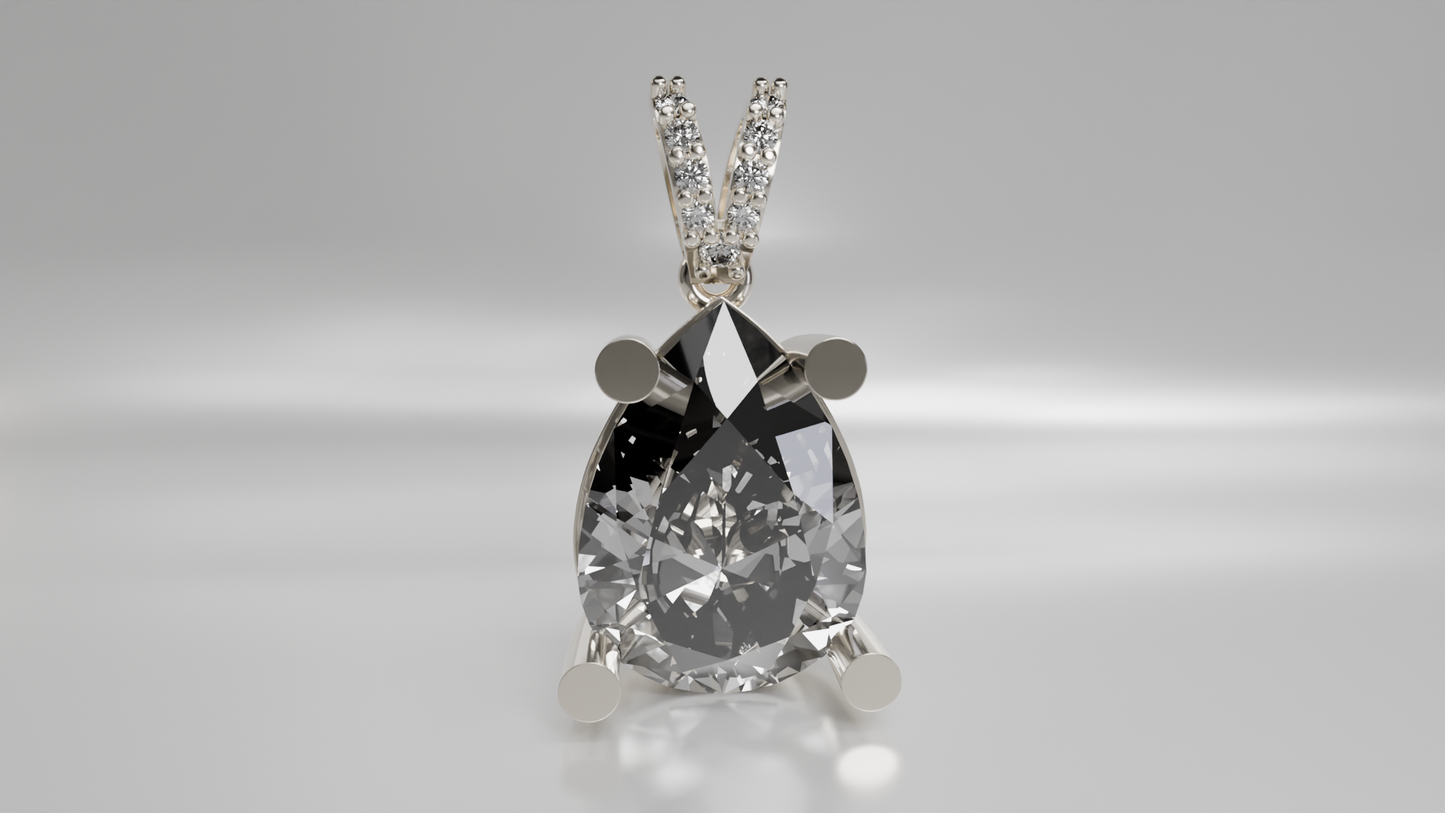 Pear Shaped Diamond Pendant in Gold with Diamond Accent Bail