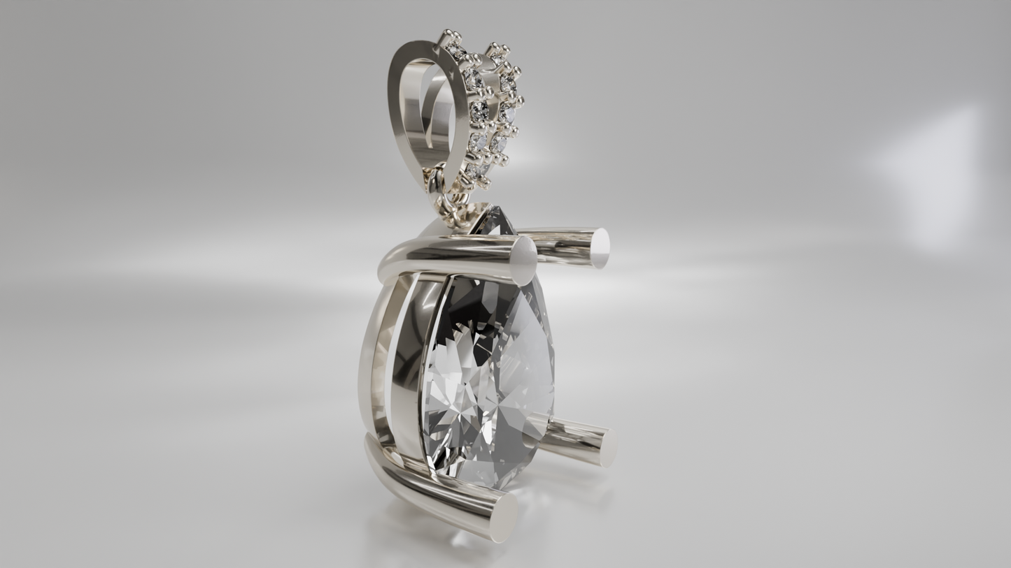 Pear Shaped Diamond Pendant in Gold with Diamond Accent Bail