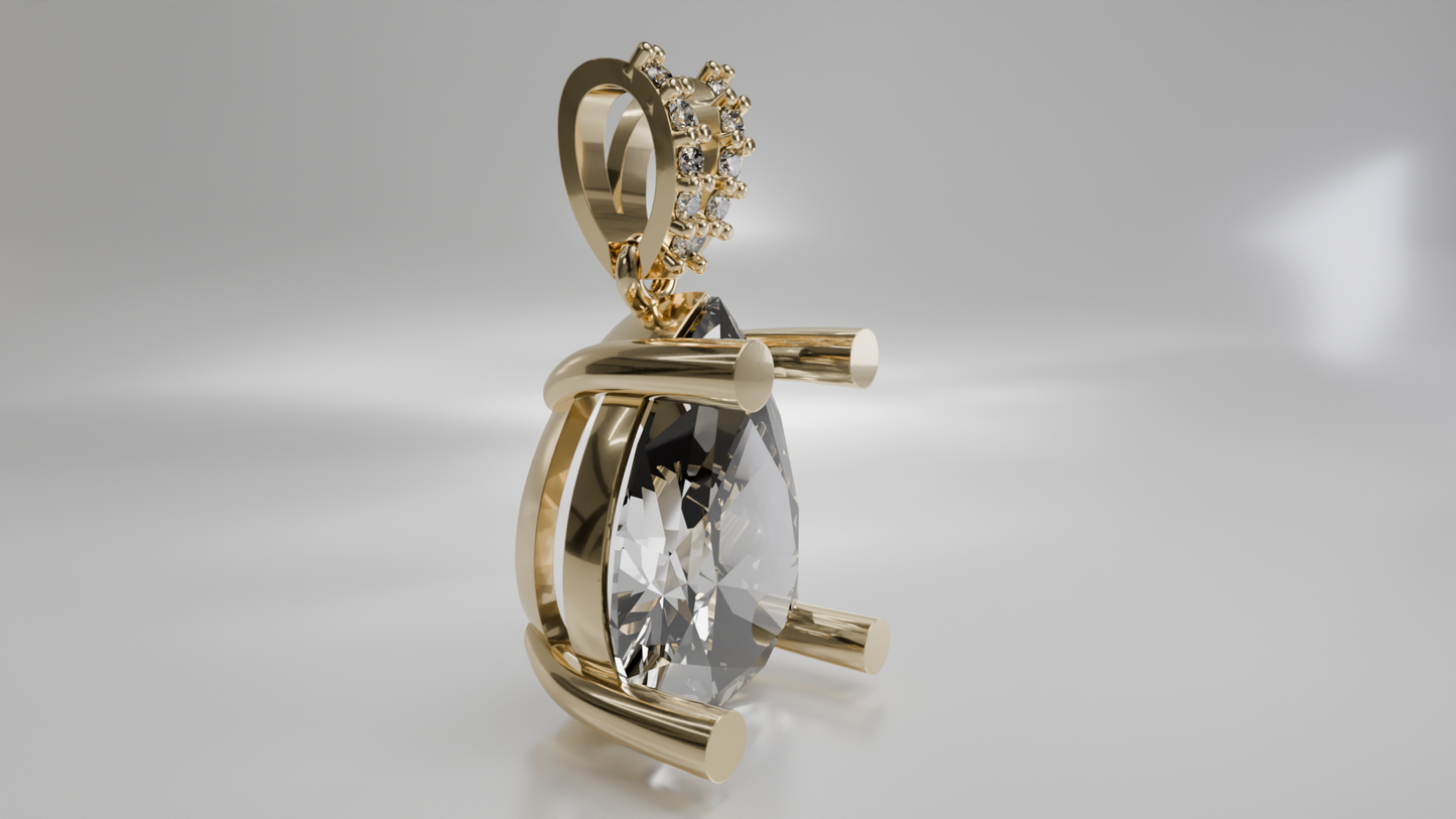 Pear Shaped Diamond Pendant in Gold with Diamond Accent Bail