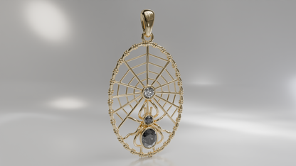 Spider Web Pendant with Gemstone Accents in Gold