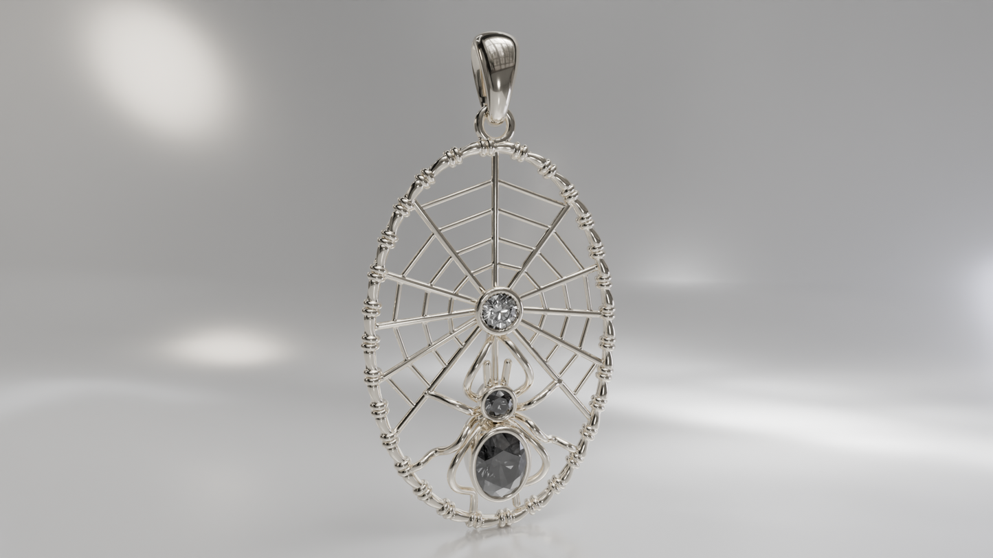 Spider Web Pendant with Gemstone Accents in Gold