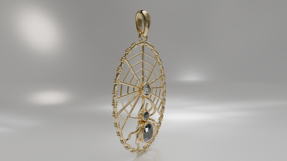 Spider Web Pendant with Gemstone Accents in Gold