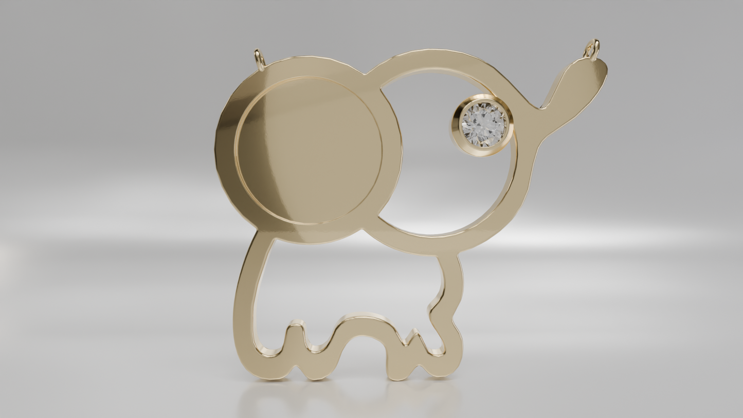 Elephant Silhouette Pendant with Diamond Eye in Gold