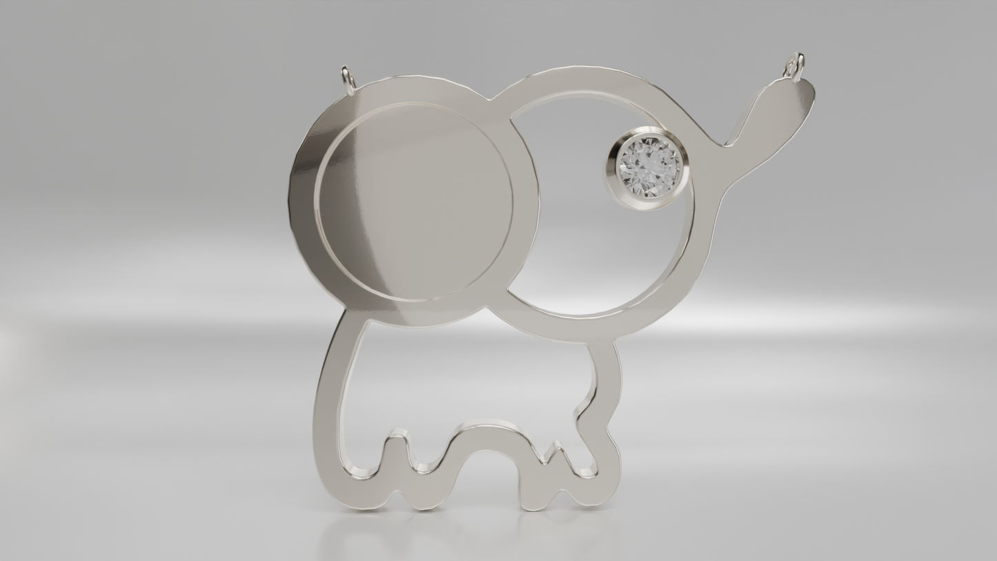 Elephant Silhouette Pendant with Diamond Eye in Gold