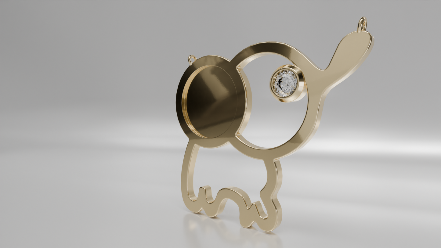 Elephant Silhouette Pendant with Diamond Eye in Gold